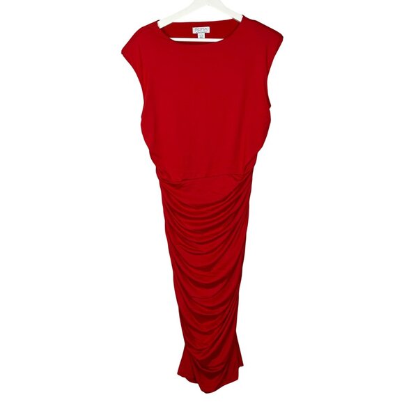 Sofia Vergara Red Ruched Midi Dress Large - Picture 1 of 10